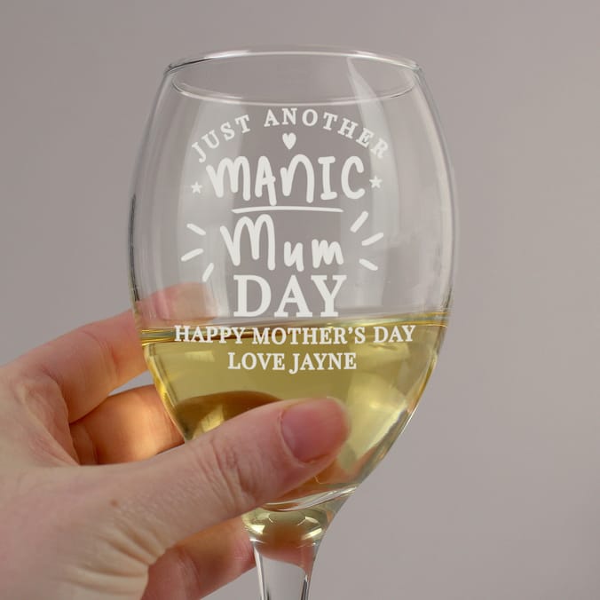 Personalised Manic Mum Day Wine Glass