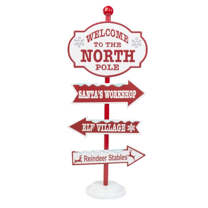 Sleigh Bells Standing North Pole Sign