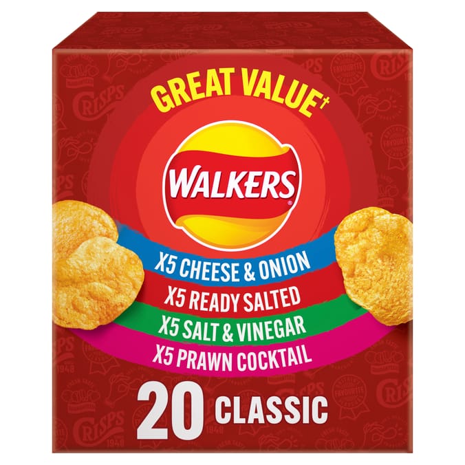 Walkers Classic Variety Multipack Crisps Box 20 Pack x 25g