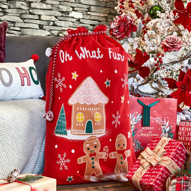Sleigh Bells Large Canvas Novelty Christmas Sack Oh What Fun