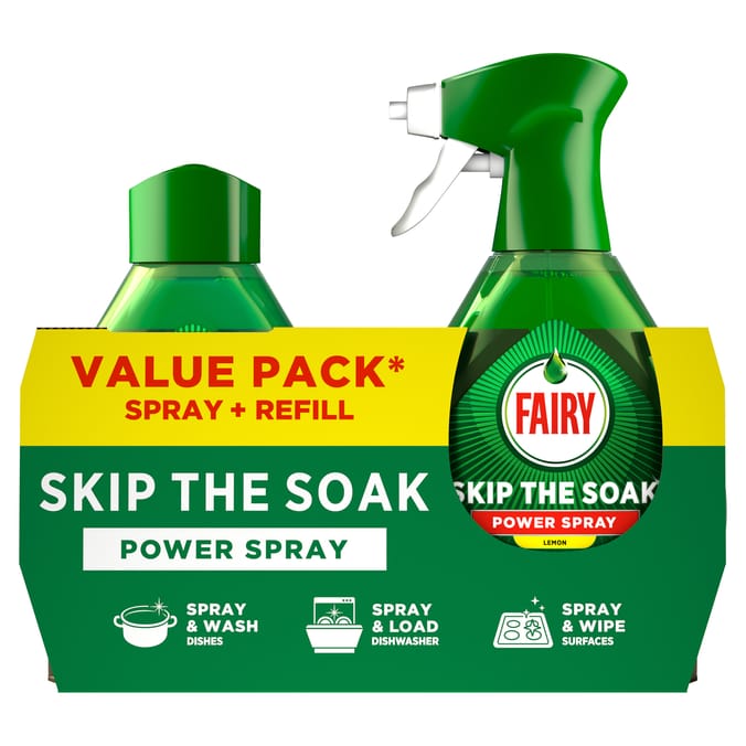 Fairy Skip the Soak Dish Power Spray + Refill Lemon 1300ml