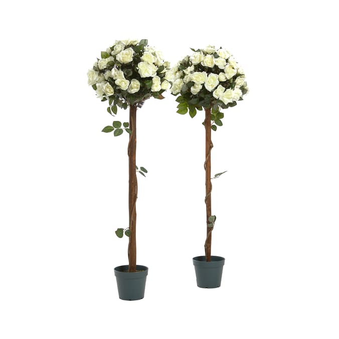 Jardin 4ft Artificial Rose Tree White x2 Home Bargains
