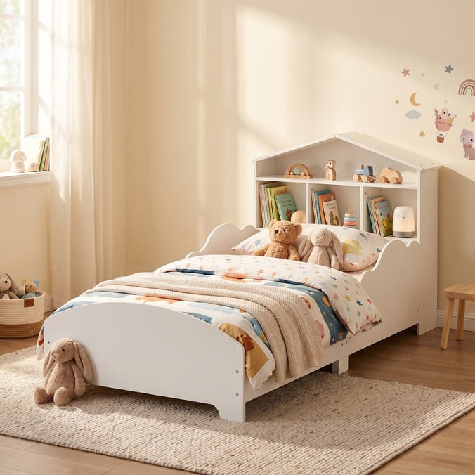 Liberty House Toys Kids White Toddler Bed With Bookcase