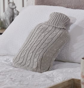 Warm At Heart Knitted Sequin Hot Water Bottle - Grey