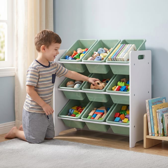 Liberty House Toys Two Tone Bed & 9 Bin Storage Set - White & Green
