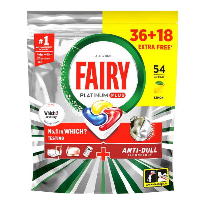 Fairy Platinum Plus Dishwasher Tablets 54 Capsules - Lemon