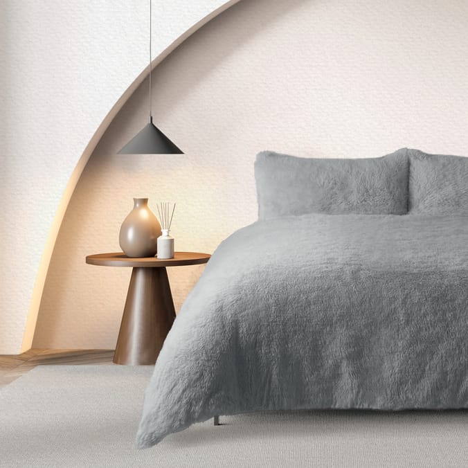 The Winter Warmer Collection Faux Lion Fur Double Duvet Set - Grey