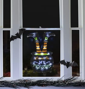 Hallow Scream Light Up Window Decoration - Witch Cauldron