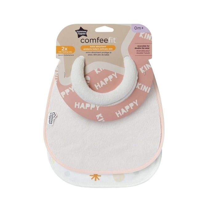 Tommee Tippee ComfeeFit Milk Feeding Bibs 0m+ Reversible x2