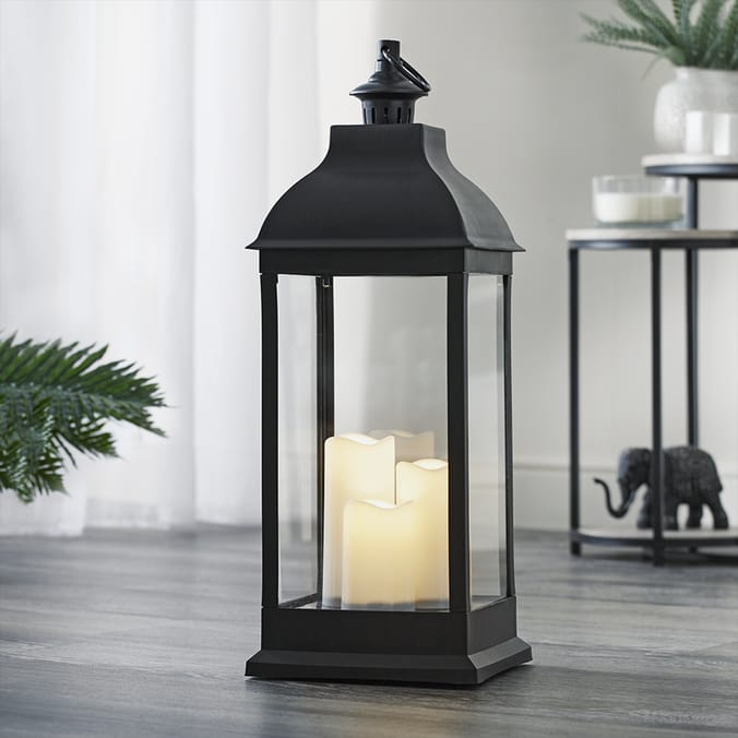 Home Collections Large Black Lantern With LED Candles Home Bargains