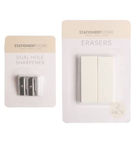 Stationery Store Dual Hole Sharpener & Eraser 2 Pack 