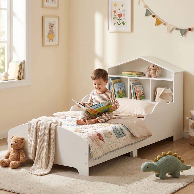Liberty House Toys Kids White Toddler Bed With Bookcase
