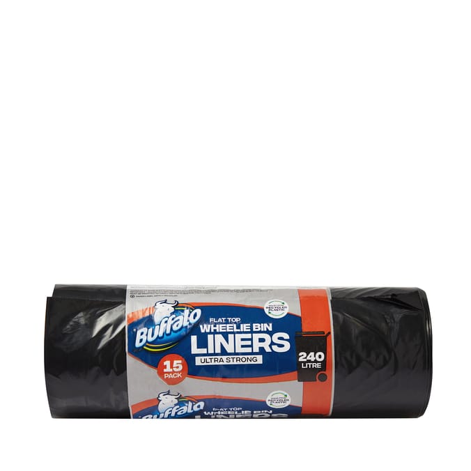 Buffalo Flat Top Ultra Strong Wheelie Bin Liners 240l 15 Pack