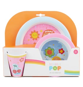 Scribble Pop 3 Piece Kids Dinner Set - Pink