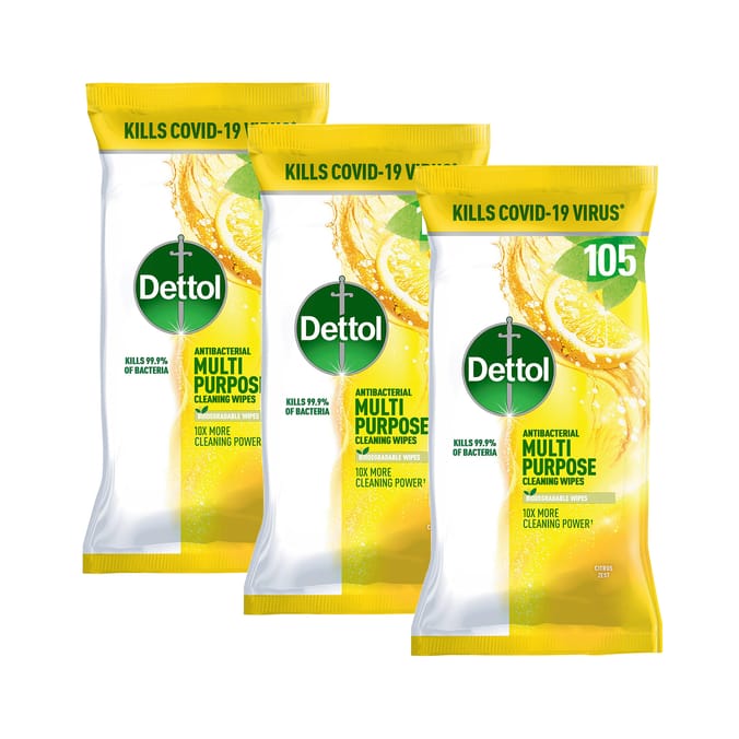 Dettol Antibacterial  Multipurpose Cleaning Wipes 105s - Citrus Zest x3