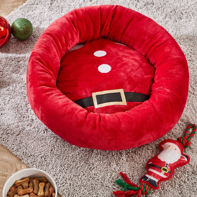 Festive Paws Round Pet Bed Santa Home Bargains