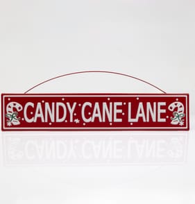 Sleigh Bells Metal Hanging Plaque - Candy Cane Lane