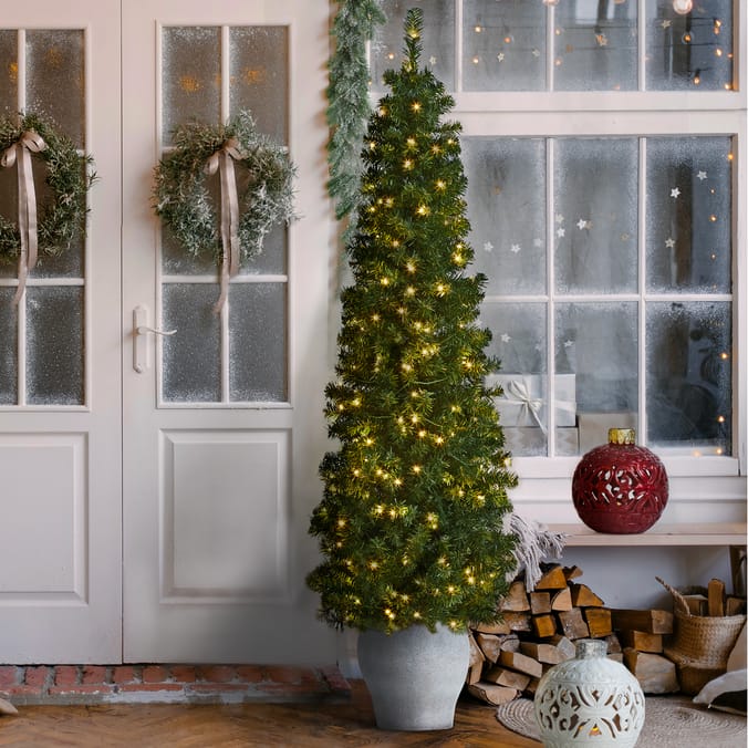 Festive Feeling Pre Lit Outdoor Potted Tree 2m Ceramic Home