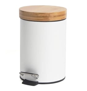 Bathroom Bamboo Top Pedal Bin 3l - White