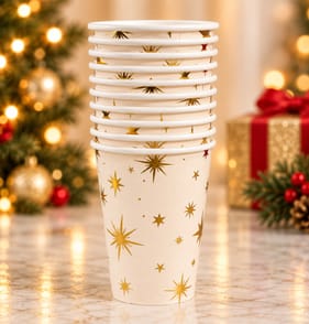 Festive Feeling Paper Cups 10 Pack - Gold Star