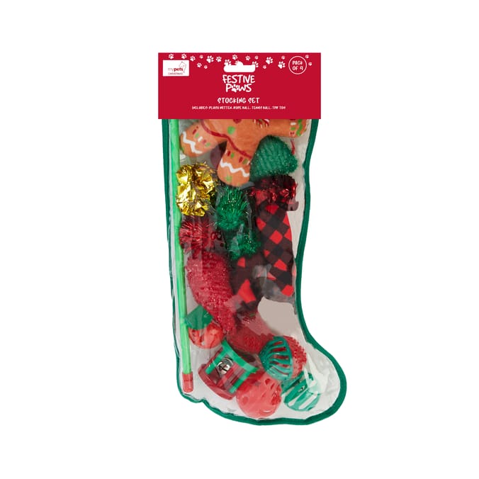Festive Paws Cat Stocking Set Home Bargains