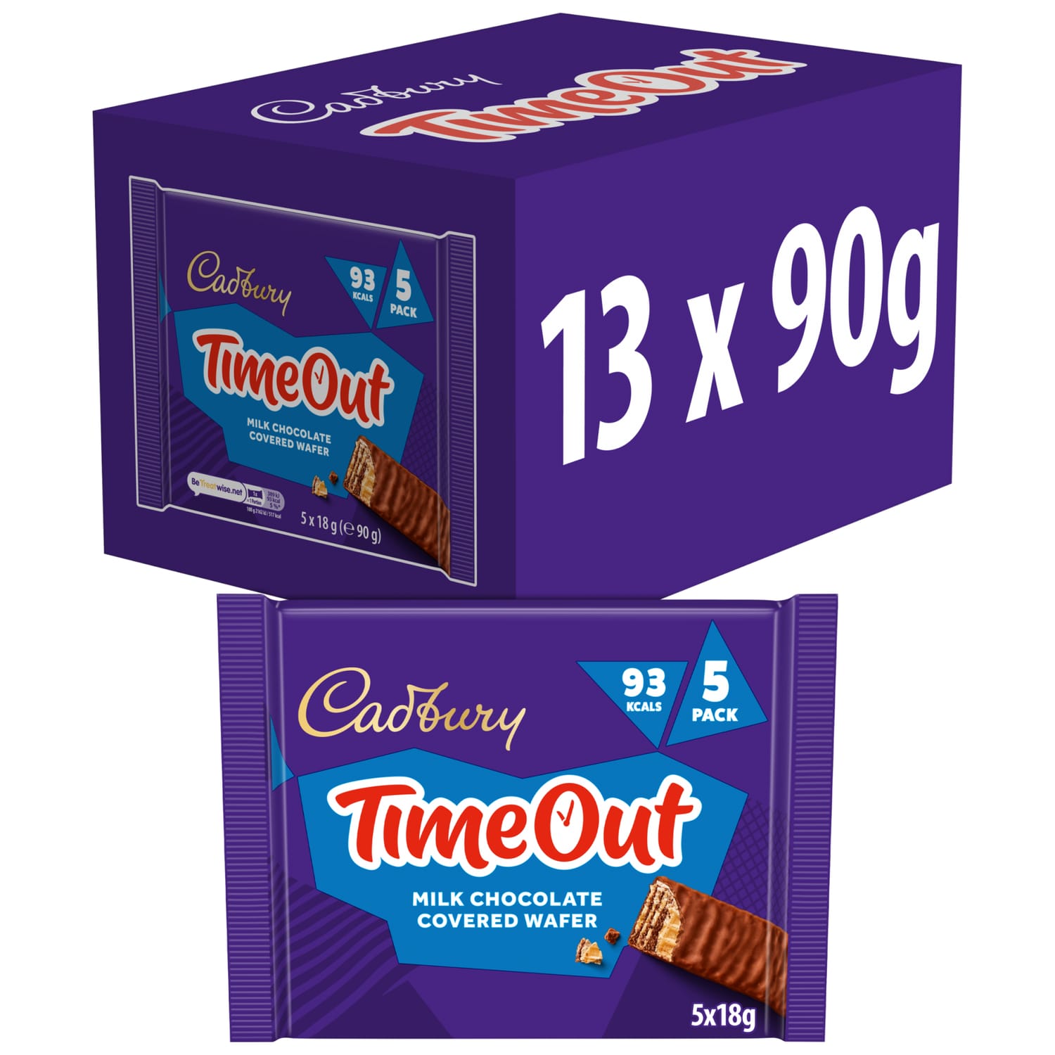Cadbury Timeout 5-pack Milk Chocolate Wafer Biscuit Bars Multipack 90g ...