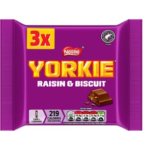 Yorkie Raisin & Biscuit Chocolate Bar 3 Pack Multipack 132g
