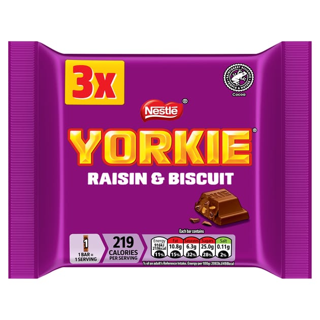 Yorkie Rasin Yorkie Raisin & Biscuit Chocolate Bar 3 Pack Multipack 132g | Home Bargains