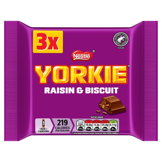 Yorkie Raisin & Biscuit Chocolate Bar 3 Pack Multipack 132g