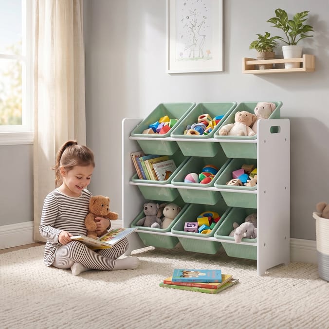 Liberty House Toys Two Tone Bed & 9 Bin Storage Set - White & Green