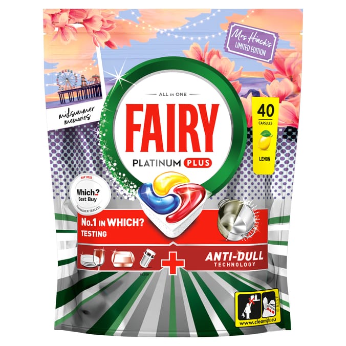 Fairy Platinum Plus Mrs Hinch's Dishwasher Tablets Lemon 40 Capsules