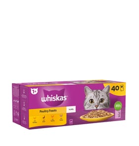 Whiskas Poultry Feasts in Jelly 1+ Adult Wet Cat Food Pouches 40x85g