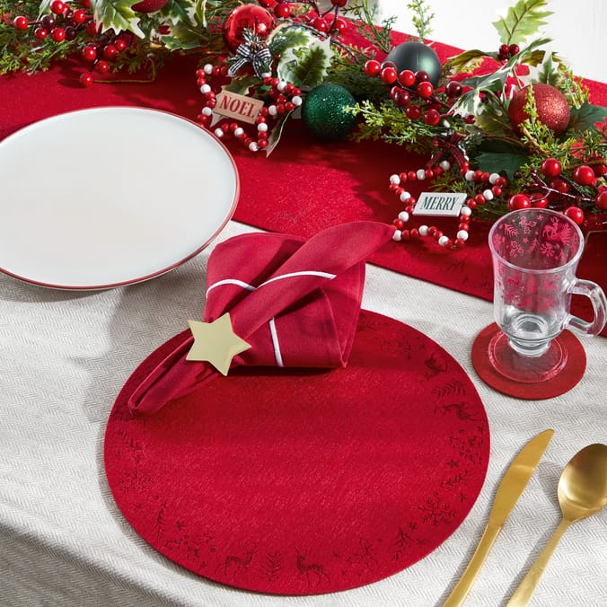 Festive Feeling Christmas Felt Place Mat 4 Pack - Red