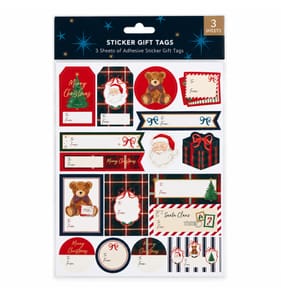Festive Feeling Sticker Gift Tags 3 Sheets - Traditional Bear