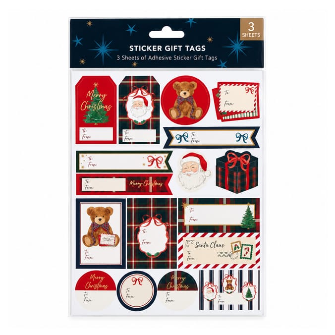 Festive Feeling Sticker Gift Tags 3 Sheets - Traditional Bear