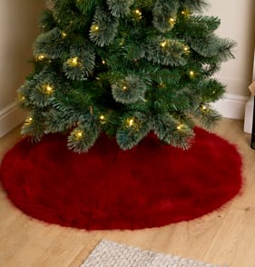 Festive Feeling Christmas Faux Fur Tree Skirt - Red