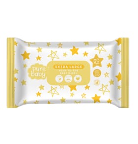 Pure Baby Extra Large Head To Toe Baby Wipes 60s x10