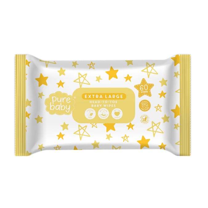 Pure Baby Extra Large Head To Toe Baby Wipes 60s x10