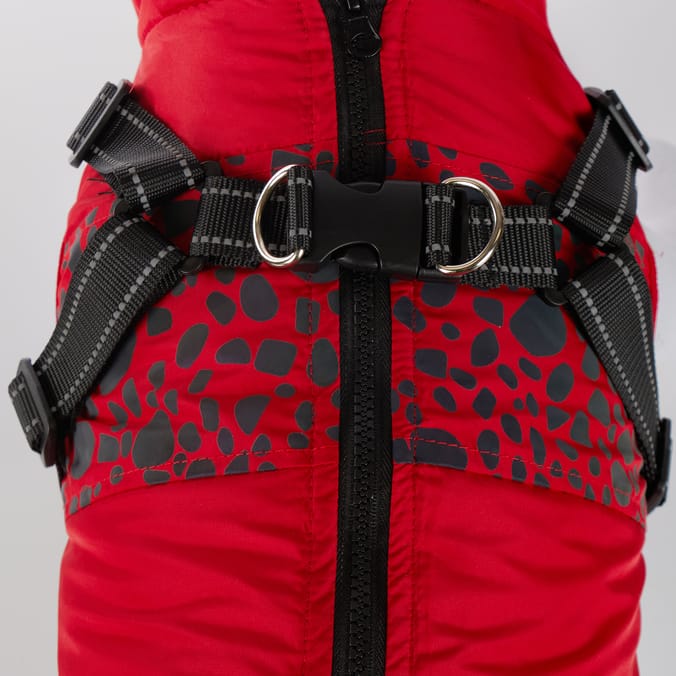 My Pets Dog Coat with Adjustable Harness Red