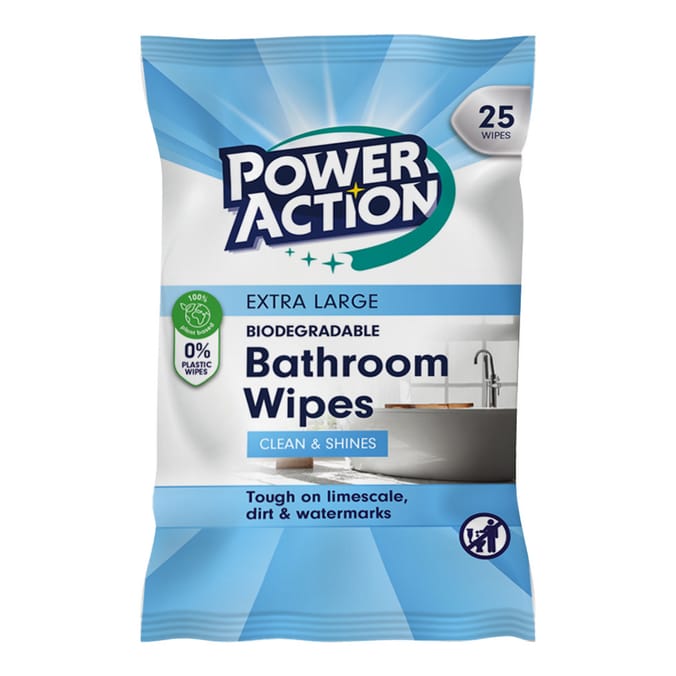 Power Action XL Bathroom Wipes 25s  x2