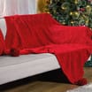  Festive Feeling Chenille Knit Pom Throw - Red