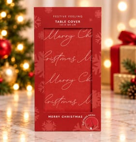 Festive Feeling Table Cover - Red Merry Christmas