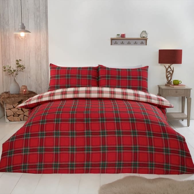 Home Collections Brushed Cotton Printed Duvet Cover - Tartan Super King