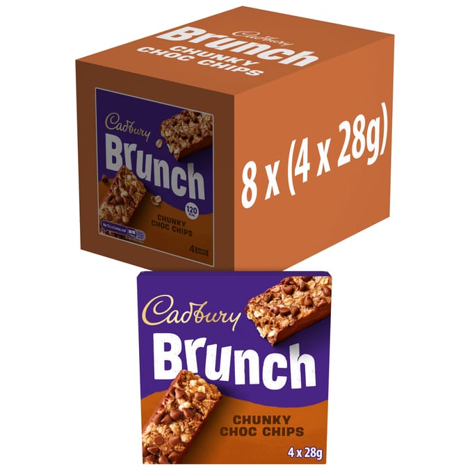 Cadbury Brunch Oats Chocolate Chip Cereal Bars 4 Pack 112g x8