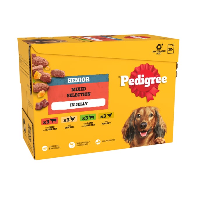 Pedigree Senior Wet Dog Food Pouches 12 x 100g - Mixed Selection In Jelly