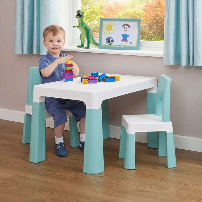 Liberty House Toys Kids Height Adjustable Table and Two Chairs Set - White & Green
