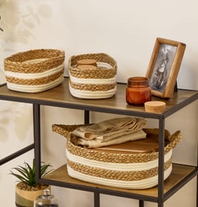 Home Collections Straw Basket Set of 3 - White