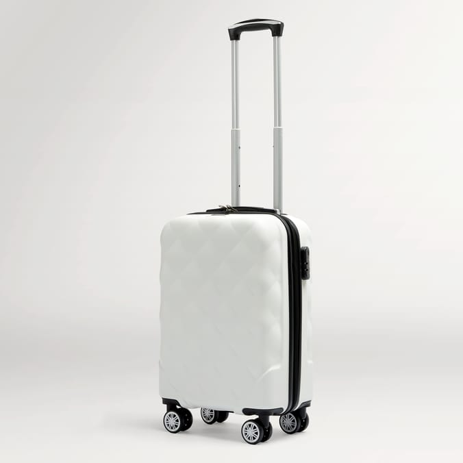 Salisbury Embossed Quilted Shell Suitcase - Off White | Home Bargains
