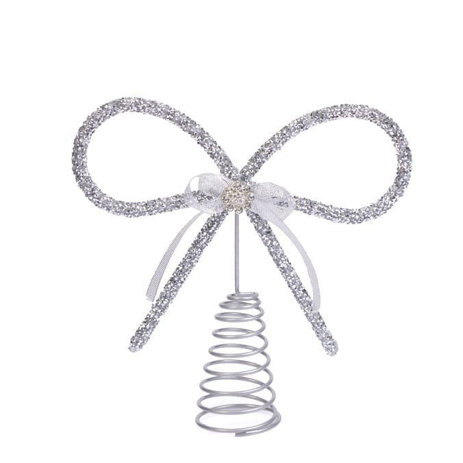 Frosted Spirit Diamante Bow Christmas Tree Topper