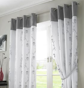 Alan Symonds Tahlia Lined Embroidered Ring Top Curtains - Silver 56 x 54 